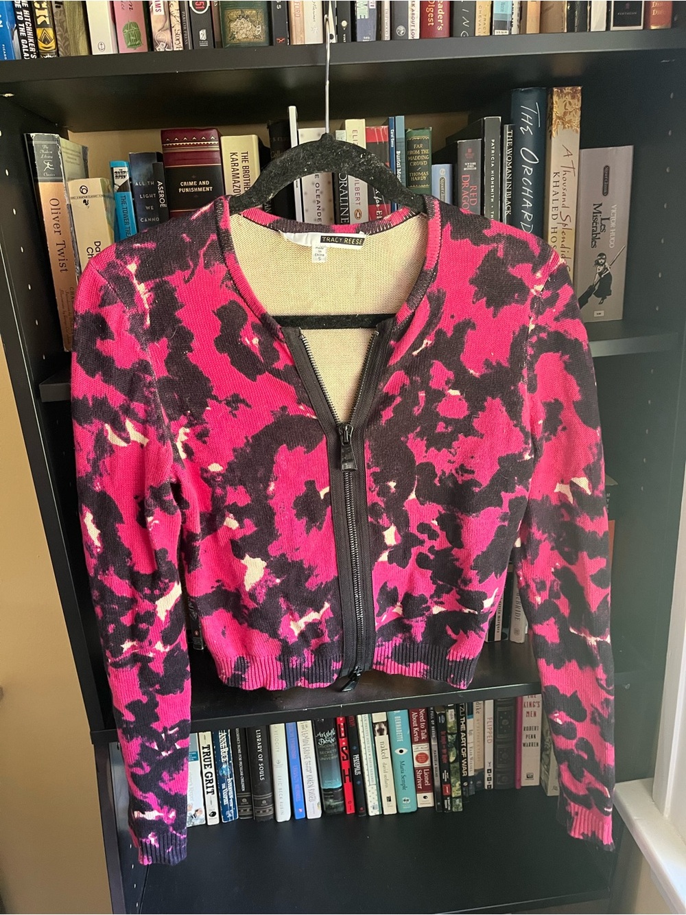 Tracy Reese Pink and Black Double Zipper Cardigan